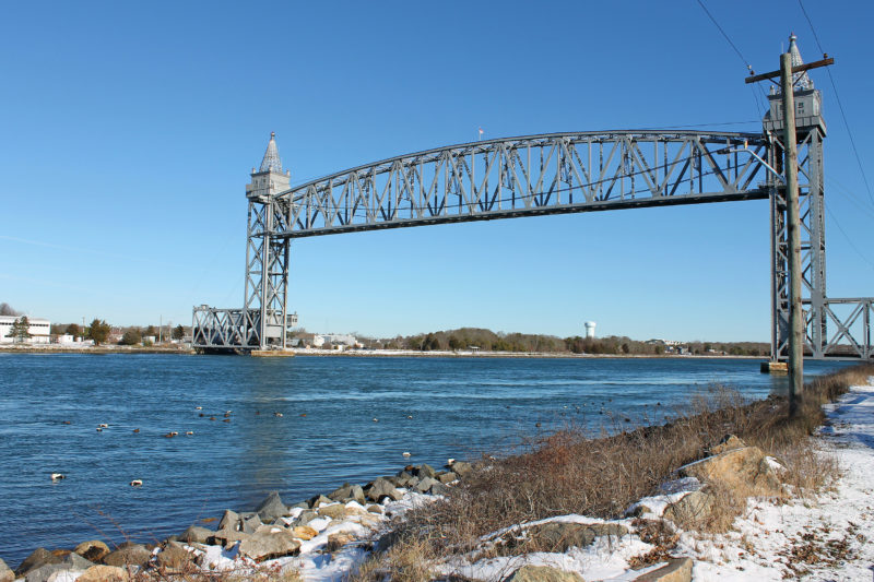 Cape Cod Canal Railroad Bridge from Tidal Flats Recreation Area in Bourne