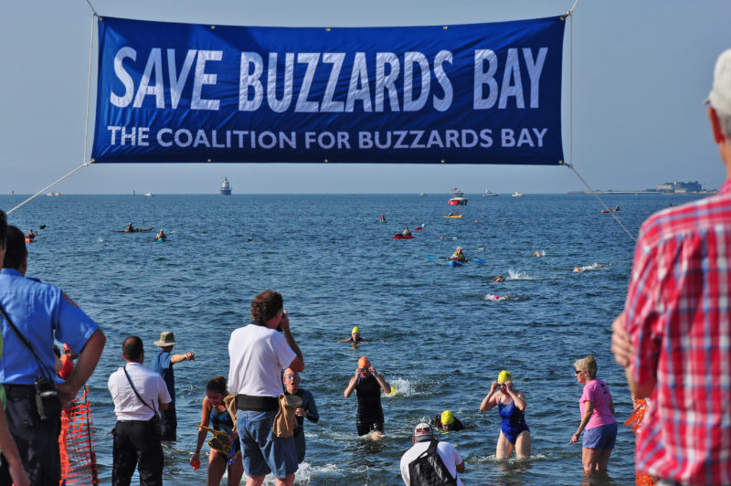 Buzzards Bay Swim finish line at Fort Phoenix State Reservation in Fairhaven