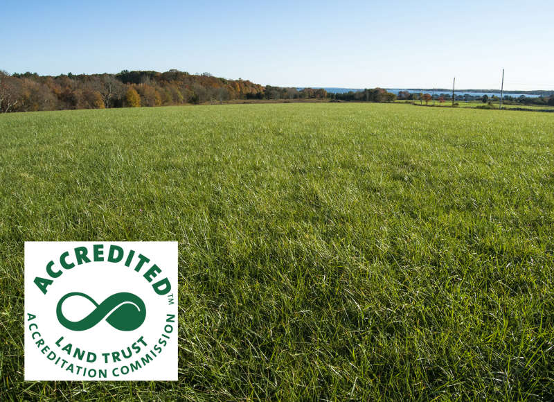 protected farmland on Nasketucket Bay with Accredited Land Trust seal