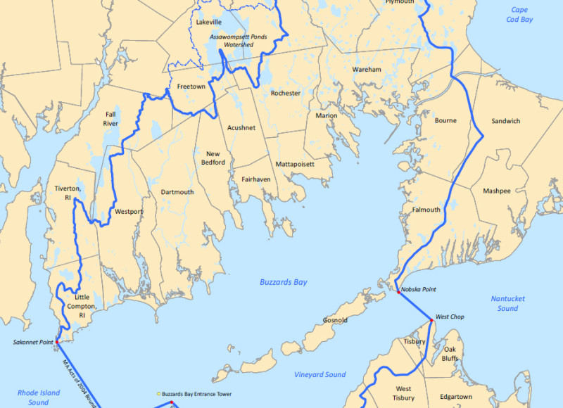 map of Buzzards Bay and Vineyard Sound watersheds