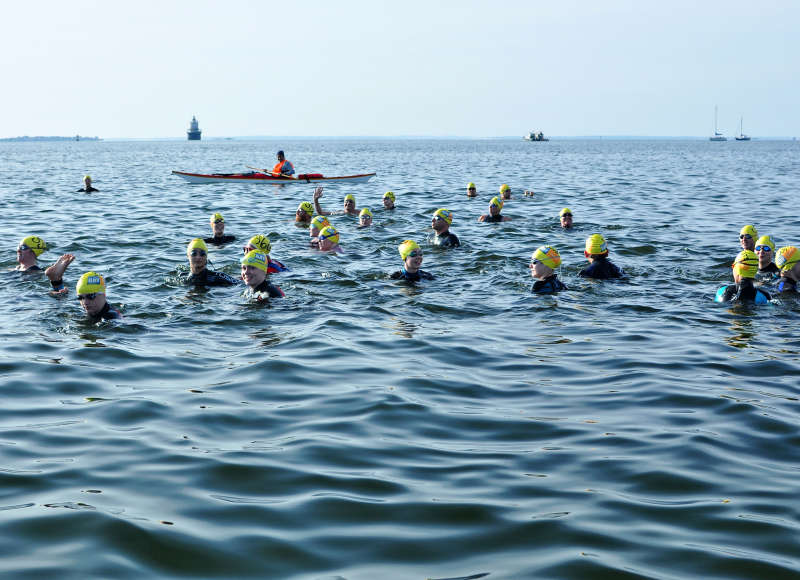 swimmers in outer New Bedford Harbor at Buzzards Bay Swim