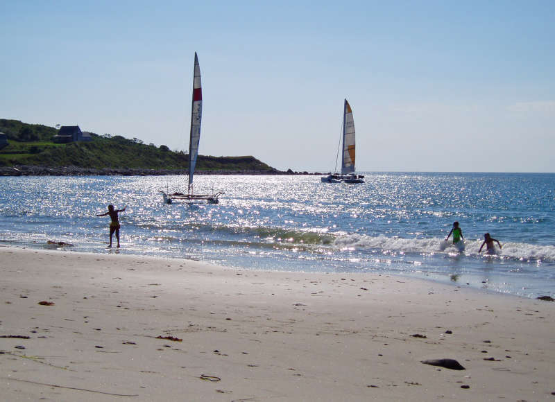 kids playing on Church's Beach on Cuttyhunk Island