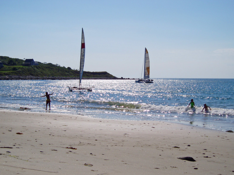 kids playing on Church's Beach on Cuttyhunk Island