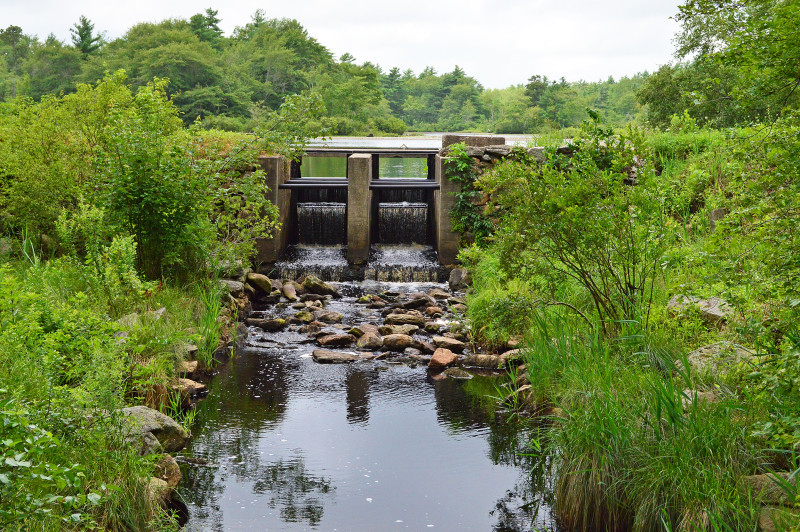 the remnants of a former mill on Tinkham Pond in Mattapoisett