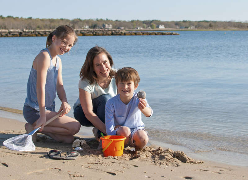 mother, son, and daughter on Buzzards Bay