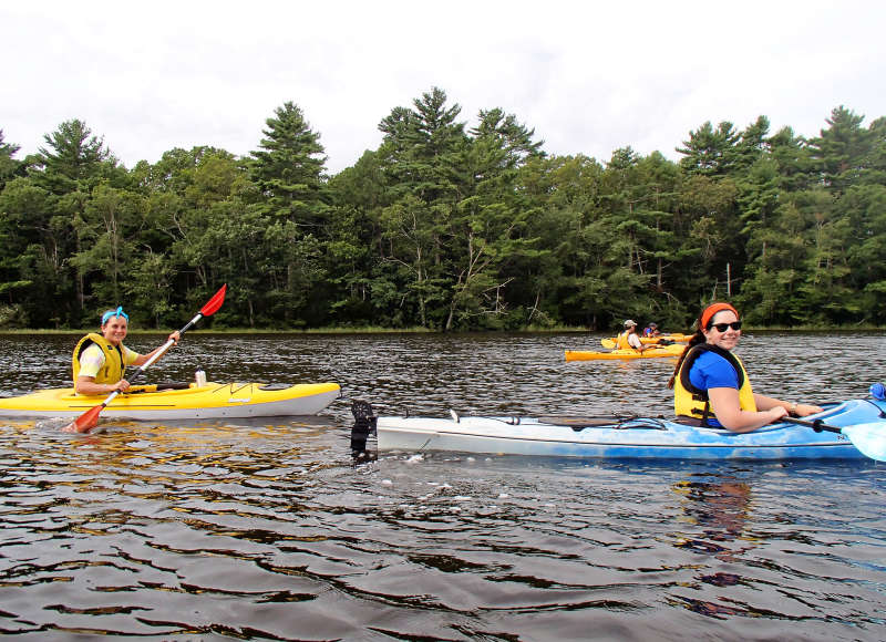 two women kayaking on the Weweantic River