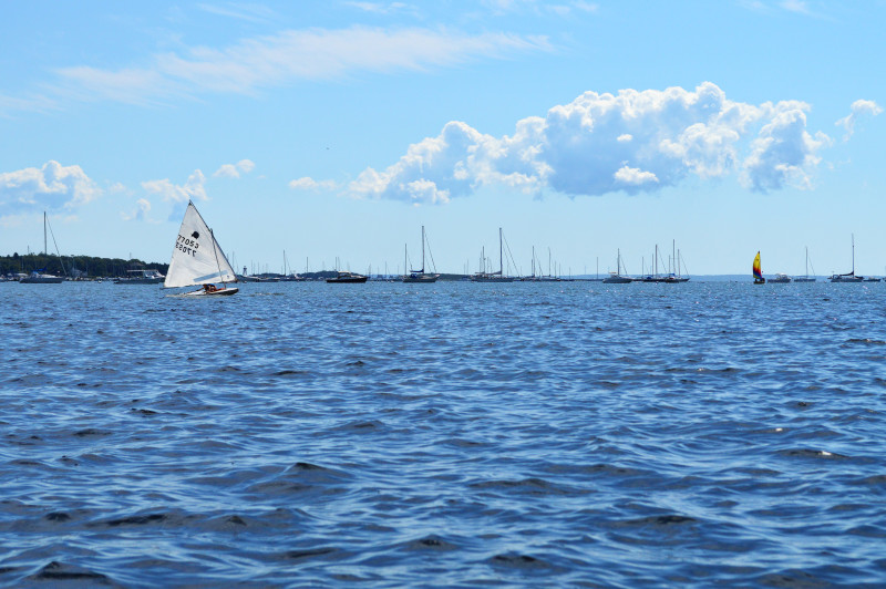 small sailboat on Mattapoisett Harbor