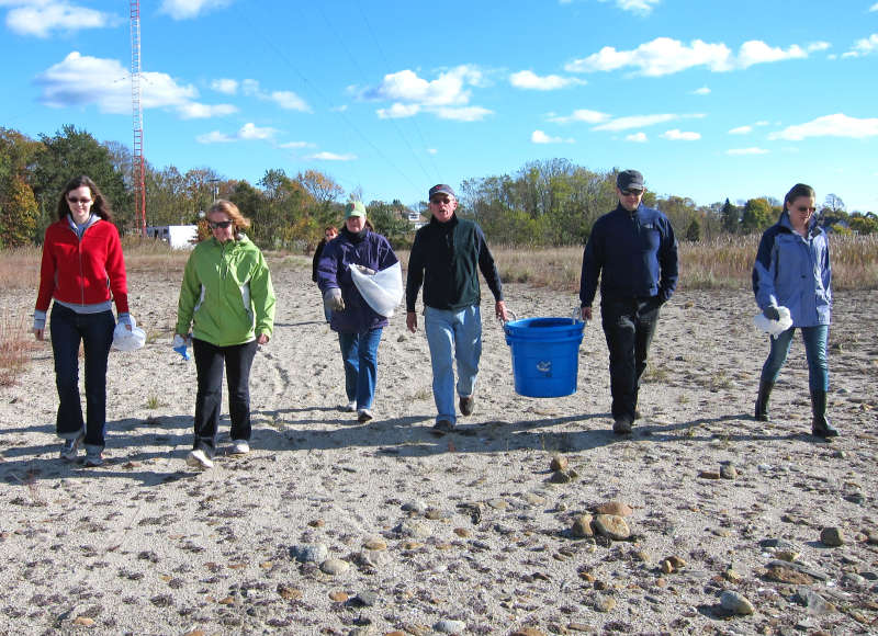 volunteers walking together along a beach in Fairhaven