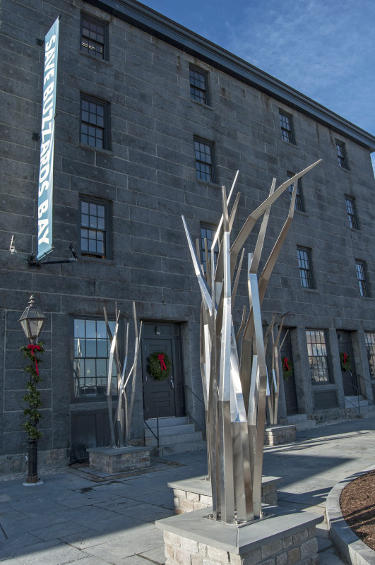 metal eelgrass sculptures outside the Buzzards Bay Center in New Bedford