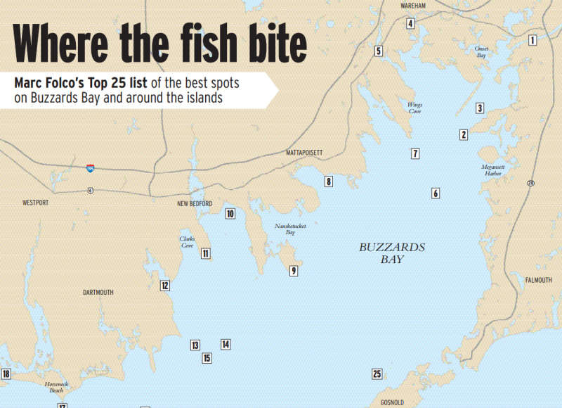 map of fishing spots on Buzzards Bay