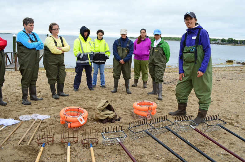 the Buzzards Bay Coalition leads a learn to quahog program for women on Mattapoisett Harbor
