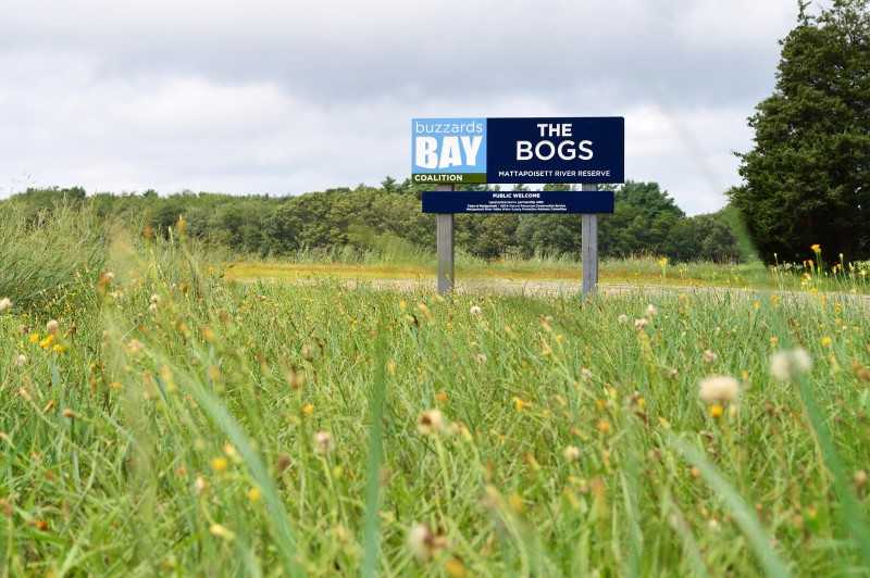 Mattapoisett River Reserve sign at The Bogs