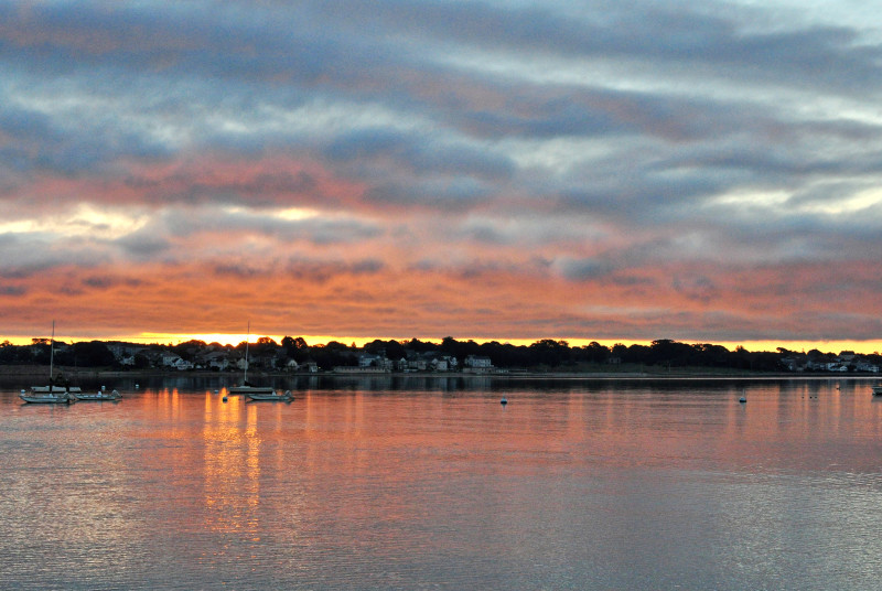 sunrise over New Bedford and Clarks Cove