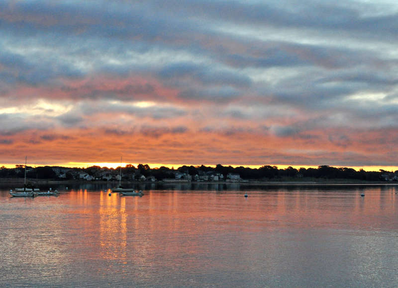 sunrise over New Bedford and Clarks Cove