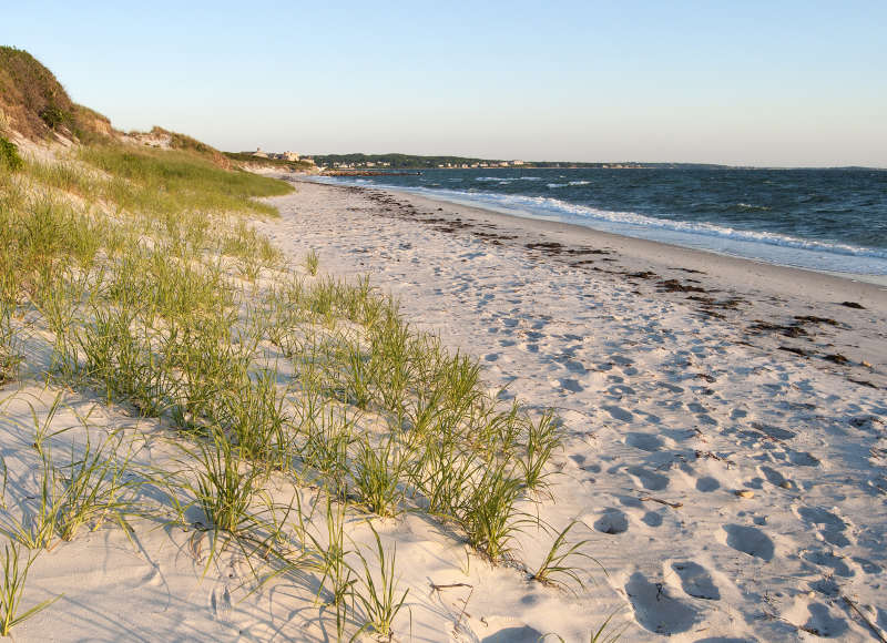 sandy beach and dunes on Buzzards Bay in Falmouth