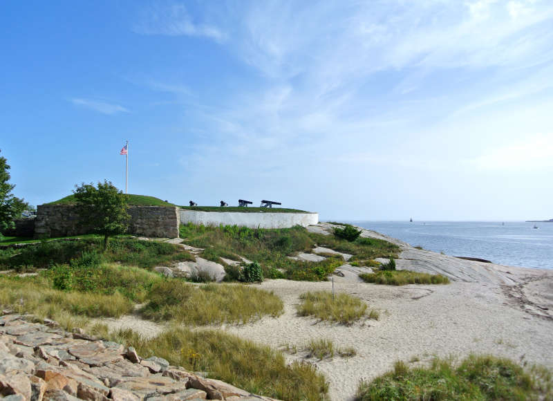 cannons along the water at Fort Phoenix in Fairhaven