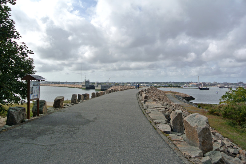 hurricane barrier walkway at Fort Phoenix in Fairhaven