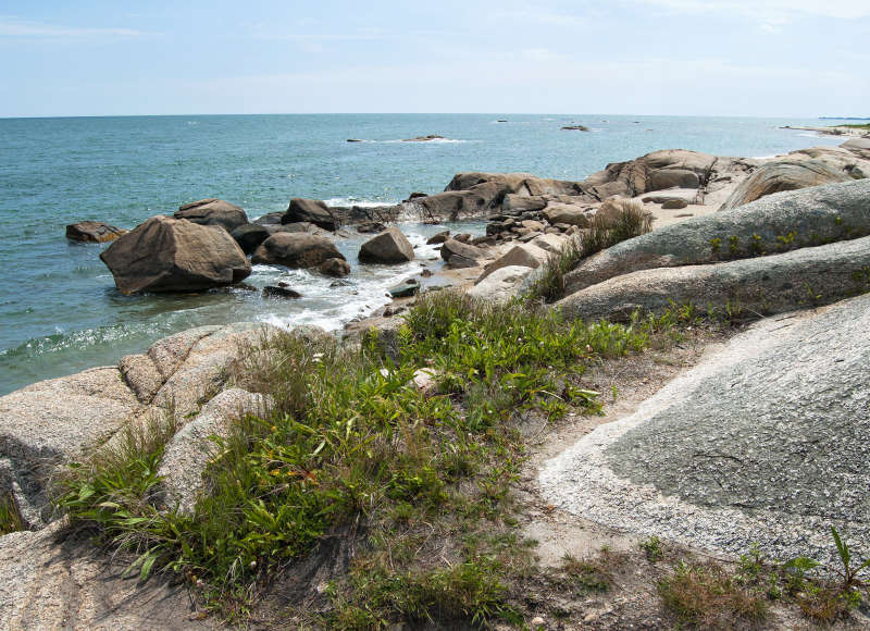 rocky shoreline of The Knubble in Westport