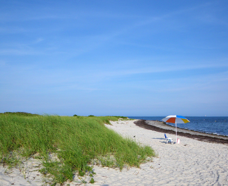 beach chair on a Buzzards Bay beach in Fairhaven