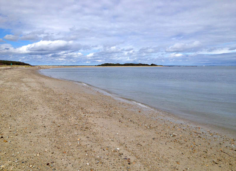 long, sandy shoreline at West Island Town Beach in Fairhaven
