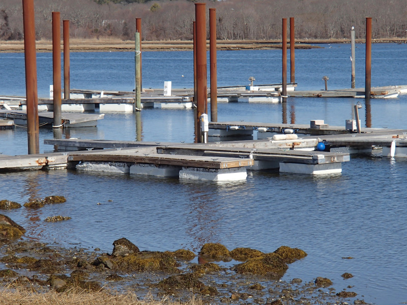 foam floating docks at marina on Brandt Island Cove in Mattapoisett