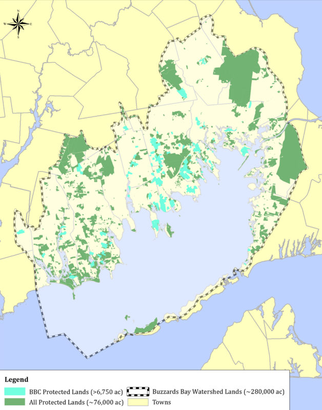 map of protected land in Buzzards Bay watershed