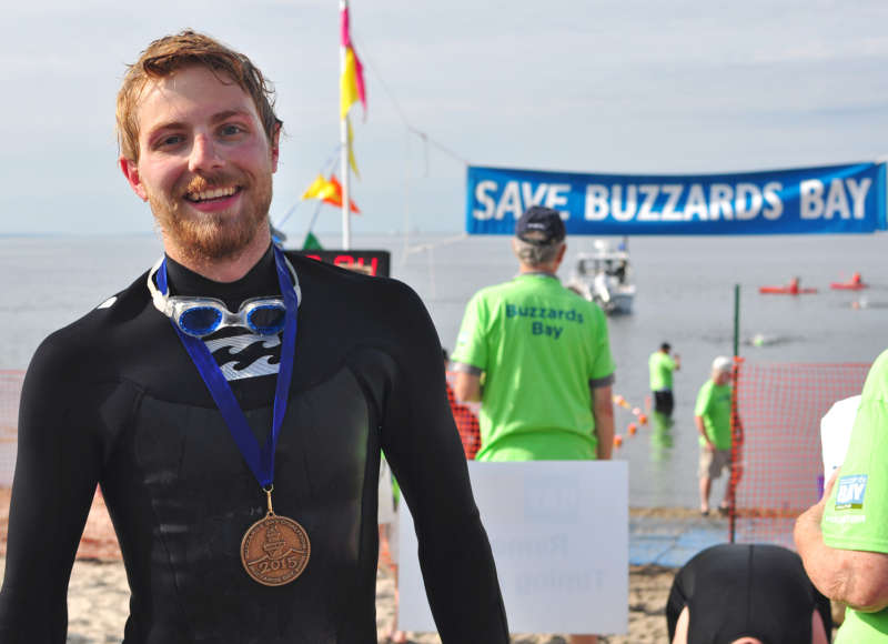 a man at the Buzzards Bay Swim finish line