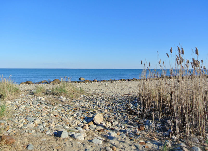 sandy shoreline of Buzzards Bay at Gooseberry Island in Westport