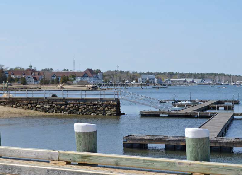 wooden dock with boat storage slips at Island Wharf in Marion