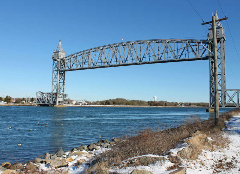 Cape Cod Canal Railroad Bridge from Tidal Flats Recreation Area in Bourne