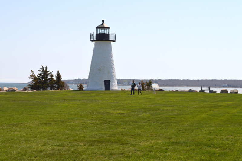 grassy lawn next to Ned's Point Lighthouse at Veterans Memorial Park in Mattapoisett