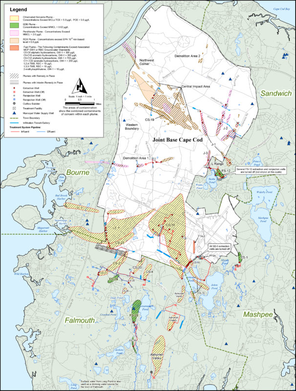 map of groundwater plumes from the Joint Base Cape Cod
