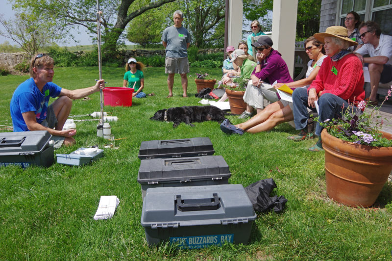 Buzzards Bay Coalition staff training volunteers in Little Compton to test water quality