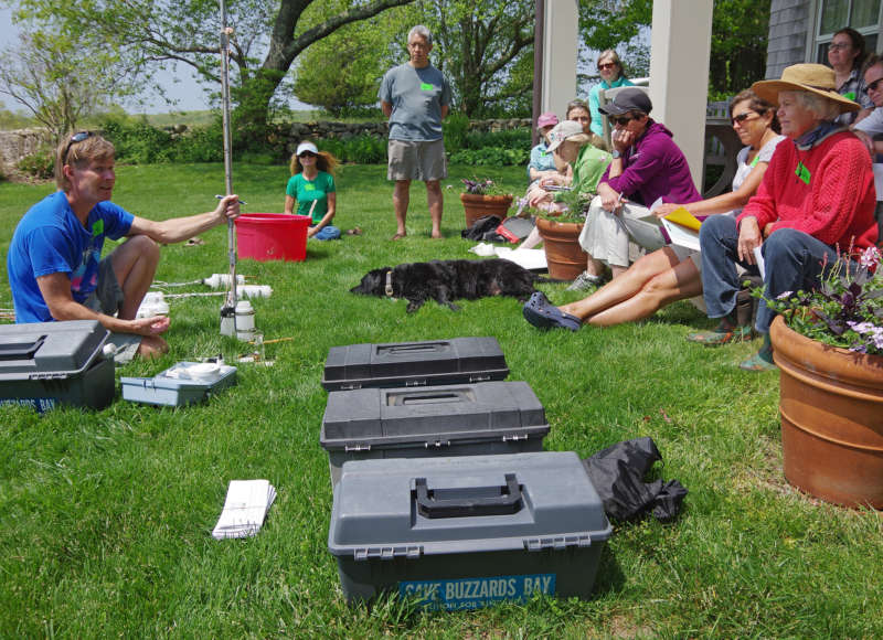 Buzzards Bay Coalition staff training volunteers in Little Compton to test water quality