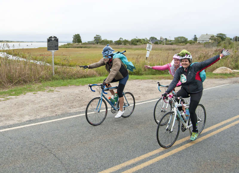 South Coast Almanac team biking in Westport during Buzzards Bay Watershed Ride