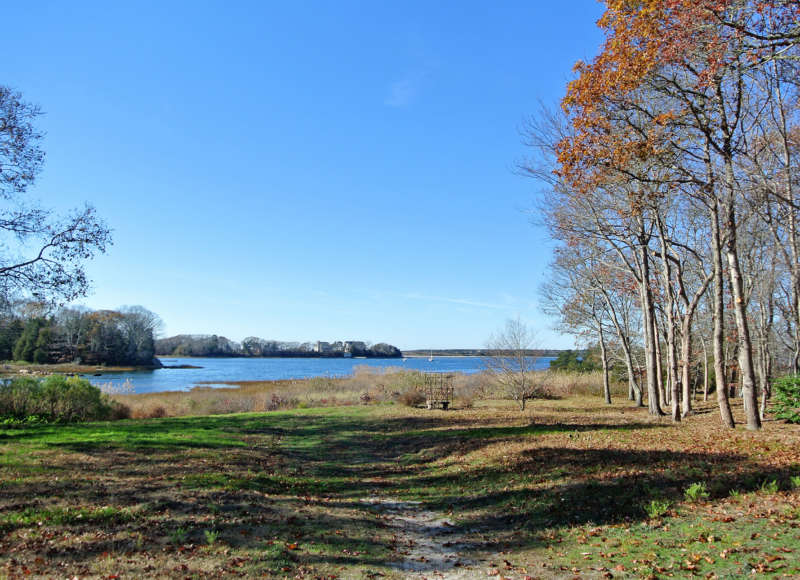 view of Red Brook Harbor from Dimmick Waterfront at Cataumet Greenway in Bourne