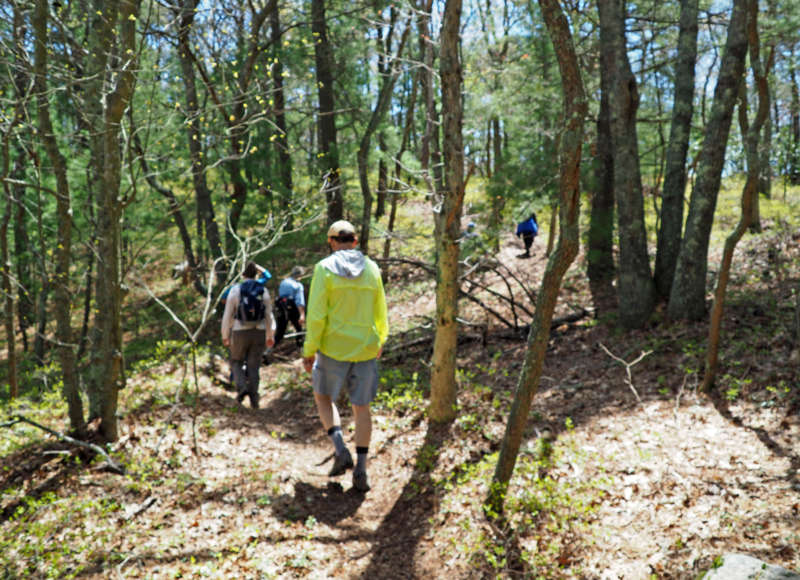 people walking on the glacial moraine trail in Falmouth