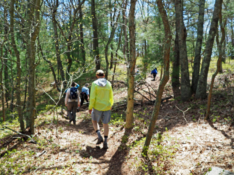 people walking on the glacial moraine trail in Falmouth