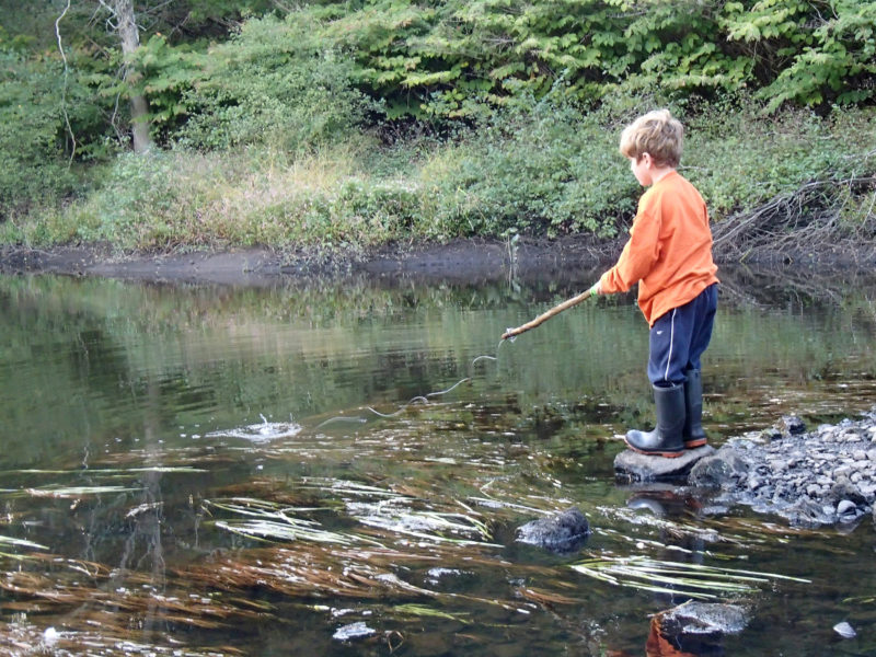 young boy fishing in the Weweantic River at Horseshoe Mill in Wareham