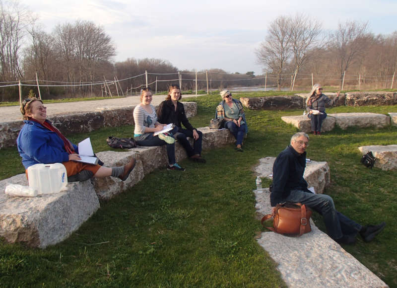 group of people at outdoor poetry workshop at The Sawmill in Acushnet