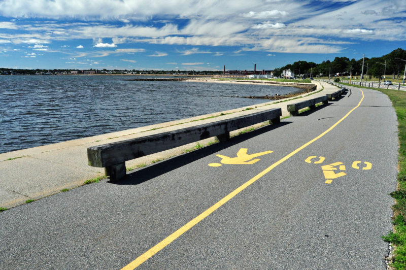 Saulnier Memorial Bike trail along Clarks Cove in the South End of New Bedford