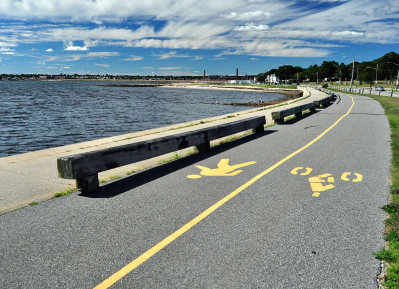 Saulnier Memorial Bike trail along Clarks Cove in the South End of New Bedford