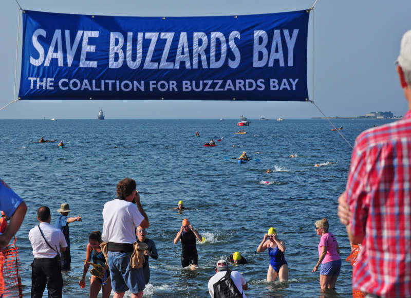 Buzzards Bay Swim finish line at Fort Phoenix State Reservation in Fairhaven