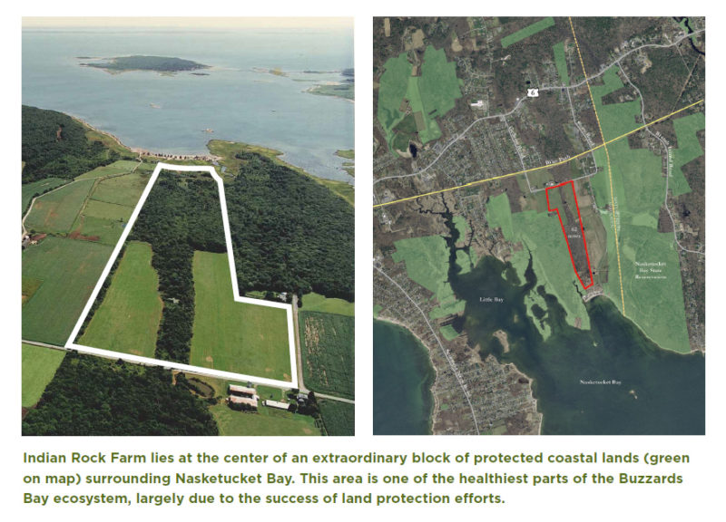 map of Indian Rock Farm and protected land on Nasketucket Bay in Fairhaven