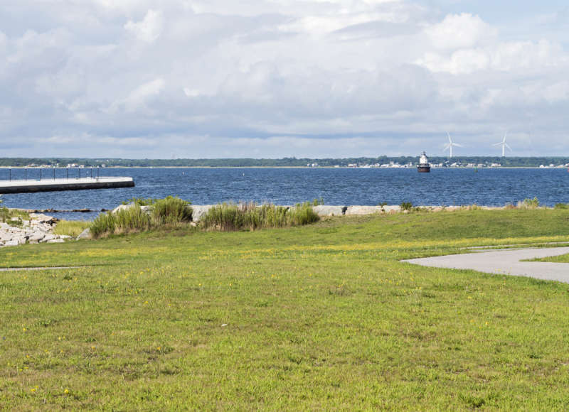 view of outer New Bedford Harbor from Fort Taber Park