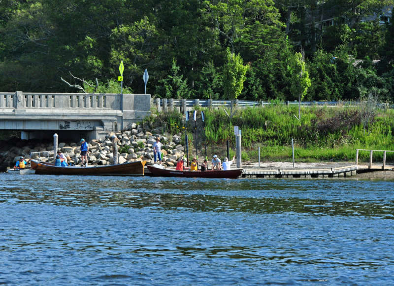 Dharma Voyage rowing at Hix Bridge Landing on the Westport River