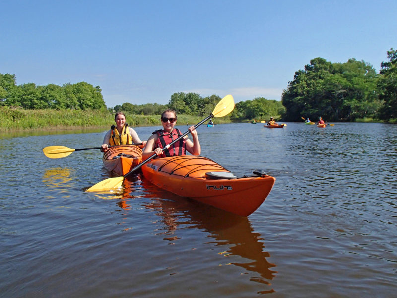 two women kayaking on the Westport River East Branch