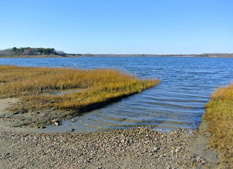 Fall salt marshes along a sandy boat ramp in Westport