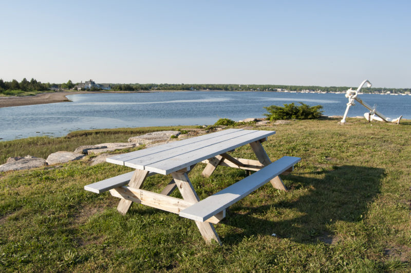 picnic table on the water at Mattapoisett Town Landing