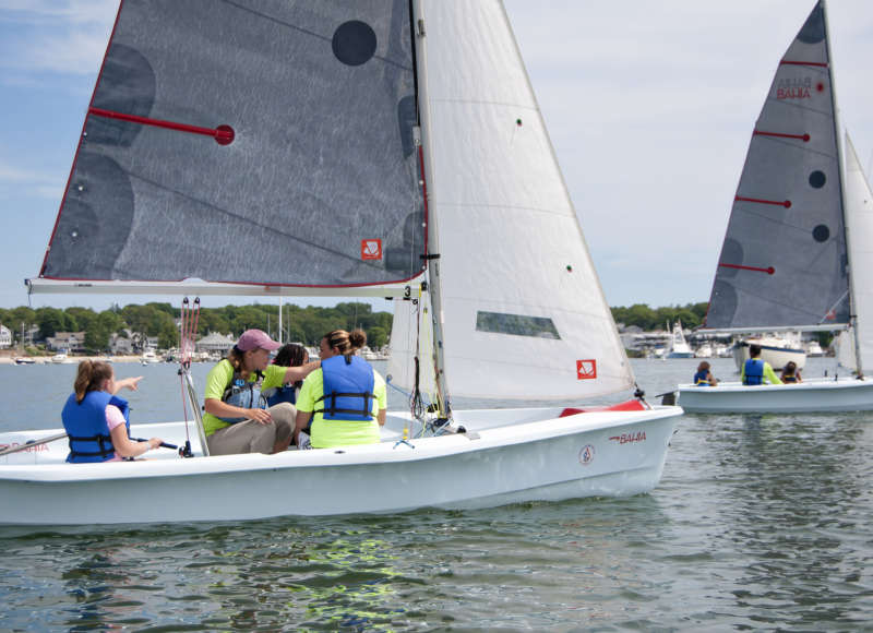 Kids learning to sail with the Community Boating Center and the Buzzards Bay Coalition on Onset Bay